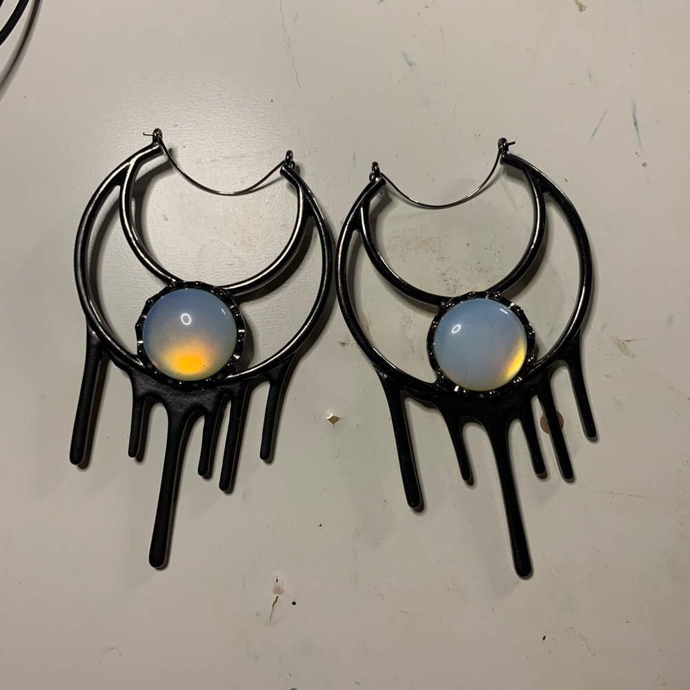 Goth Black Drip Hoop Earrings